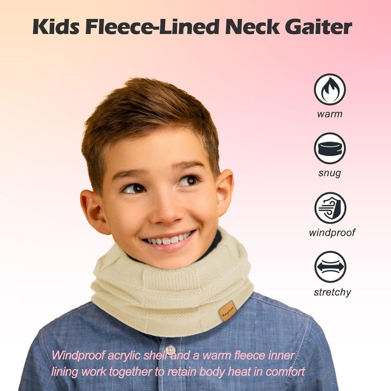 Vogium Kids Double-layer Knit Neck Warmer Gaiter | Thermal Fleece Face Cover for 6-14 Year Olds Boys Girls | Ski, Play - Image 2